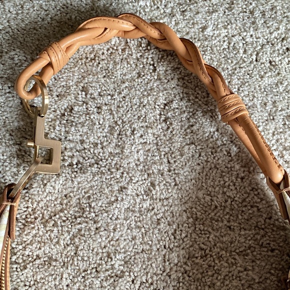 VIA SPIGA: Cream Leather/Canvas Large Shoulder Bag with Braided Handle- SEE PICS - Picture 5 of 16